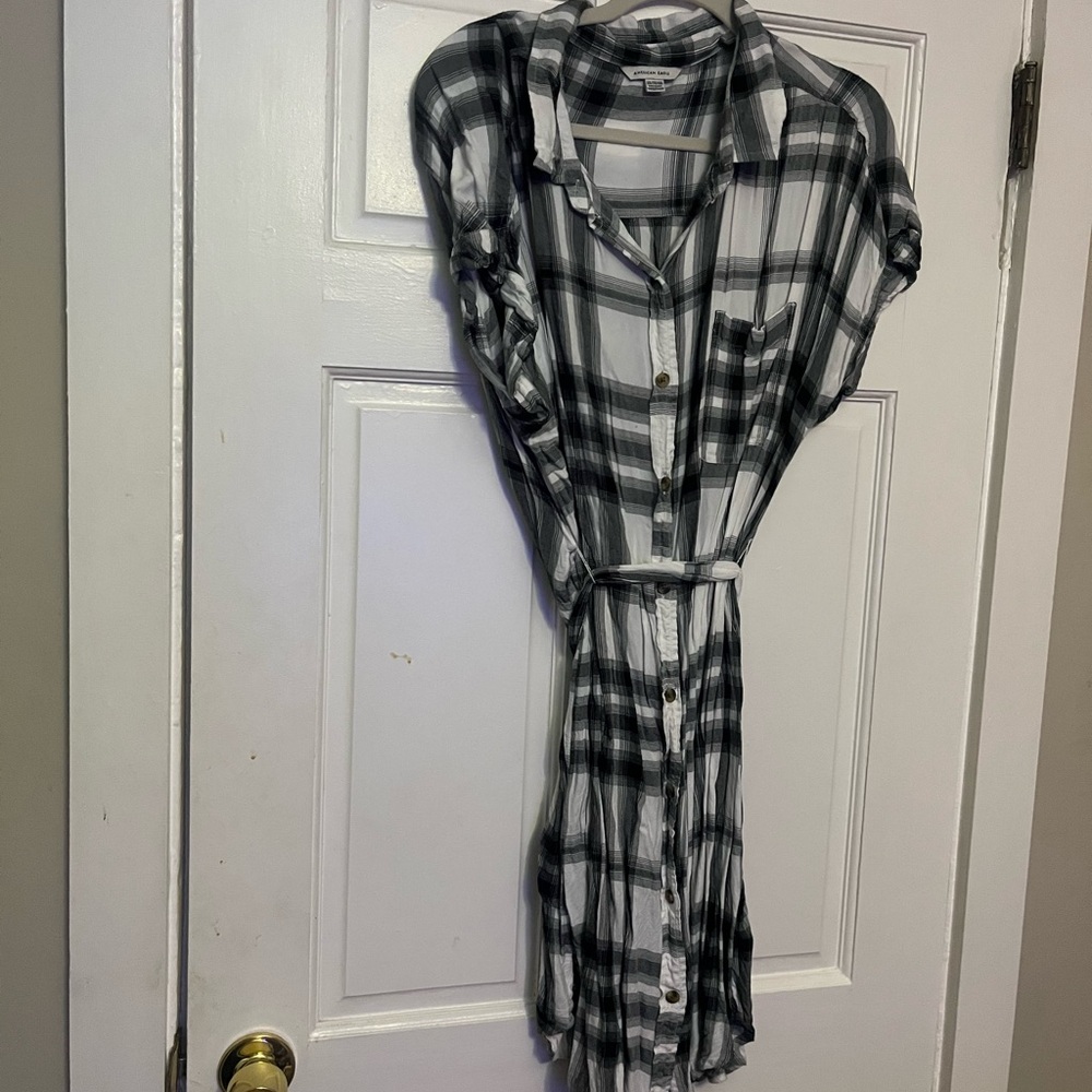 American Eagle Outfitters Black and White Plaid Shirt Dress